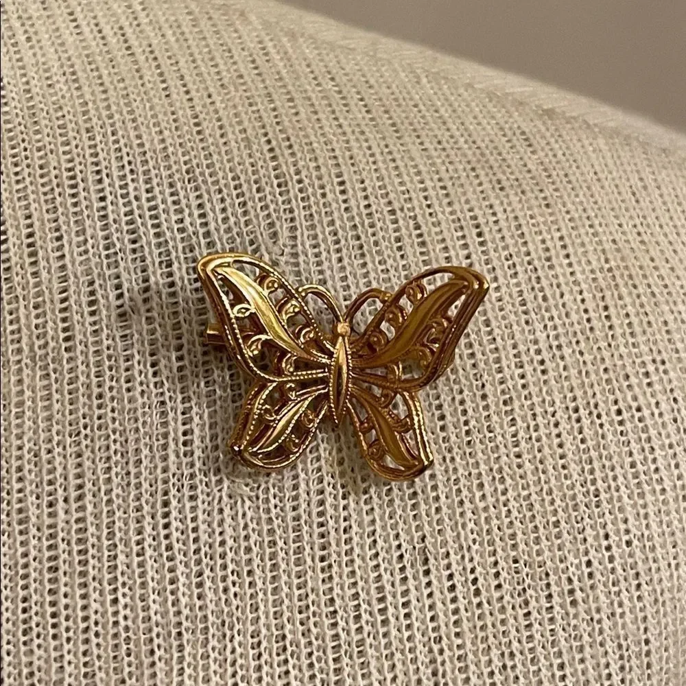 Vintage Gold-tone NAPIER Filigree Butterfly Pin - Brooch